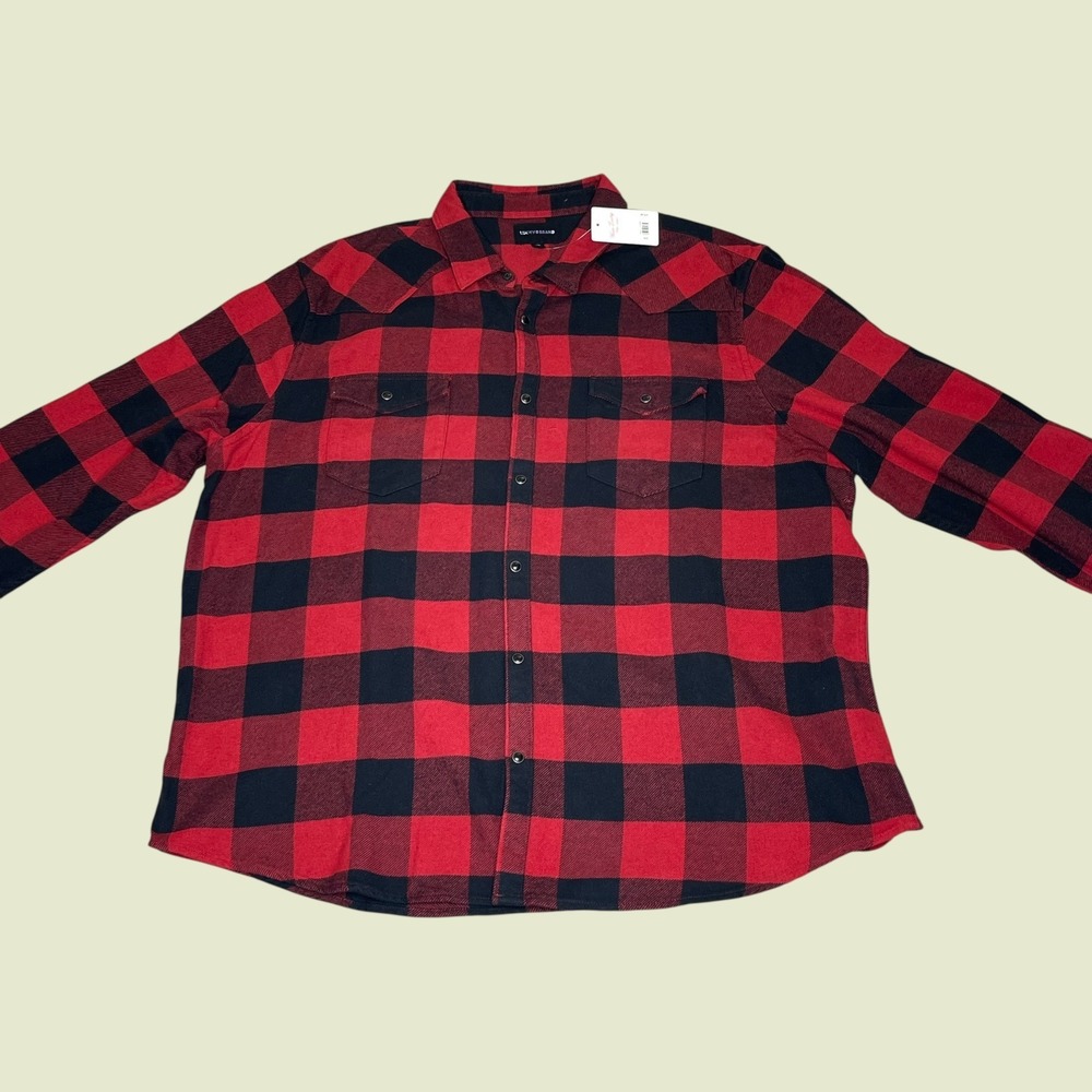 NEW Lucky Brand Mens XXL Red Black Buffalo Plaid Soft Flannel Western Snap Shirt